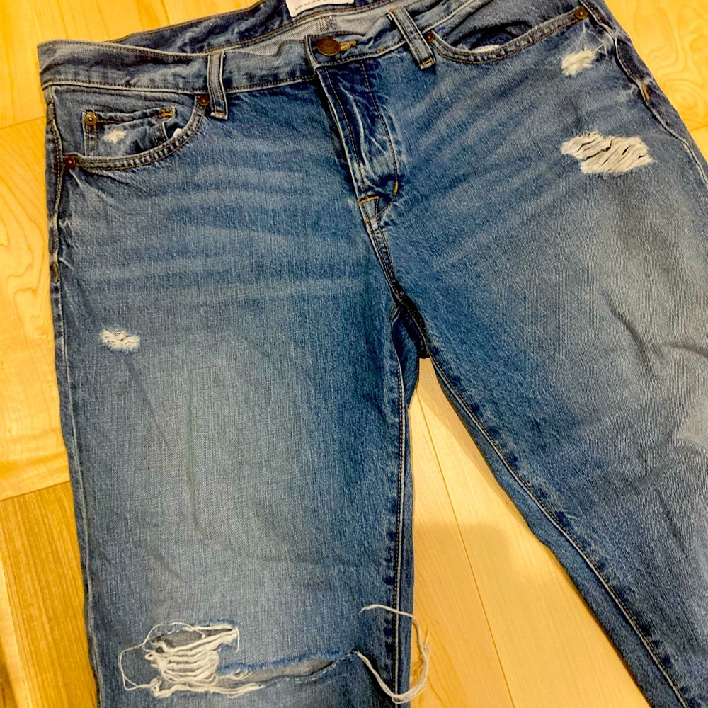Button Fly Distressed Boyfriend Jeans